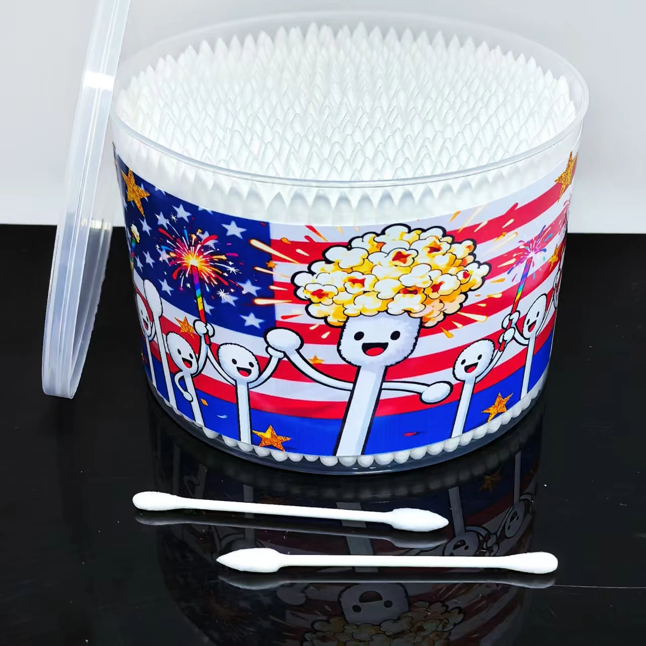 500 Stück kreatives Muster Befreiungstag Element doppelköpfige Wattestäbchen, Wattestäbchen für Erwachsene, Geschenk Wattestäbchen