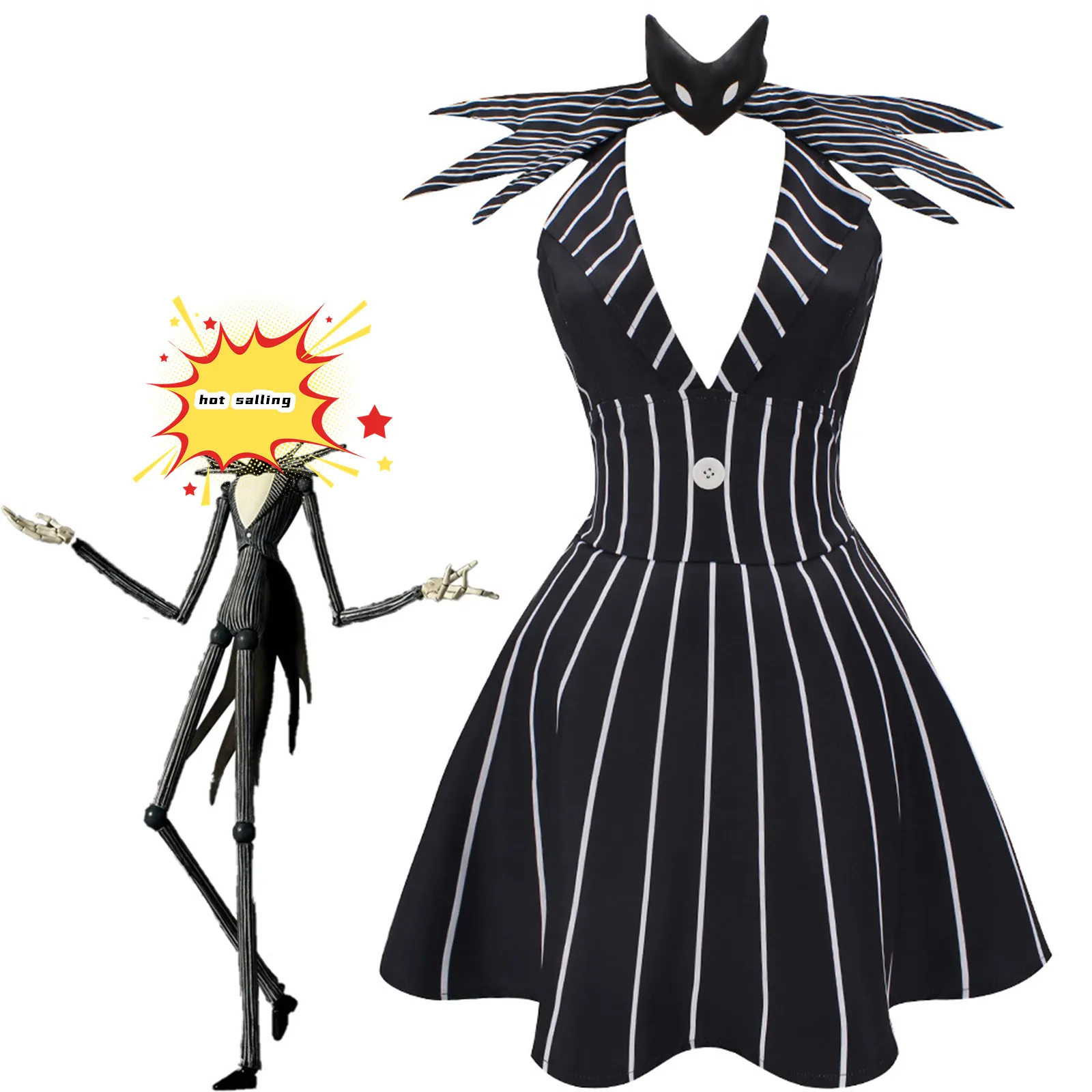 The Night Jack Skellington Cosplay Costume Christmas Outfit Black Stripe Dress for Woman Man Halloween Party Fancy Clothes