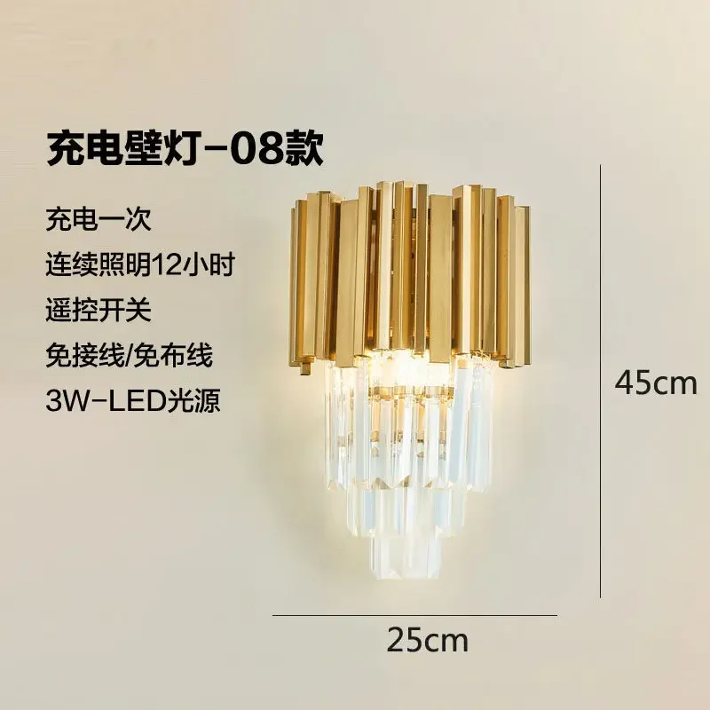 2025 Rechargeable Battery Wall Lamp Wiring Free Crystal Wall Lamp Light Luxury Modern For Living Room Golden Led Wall Sconce Lam image 3