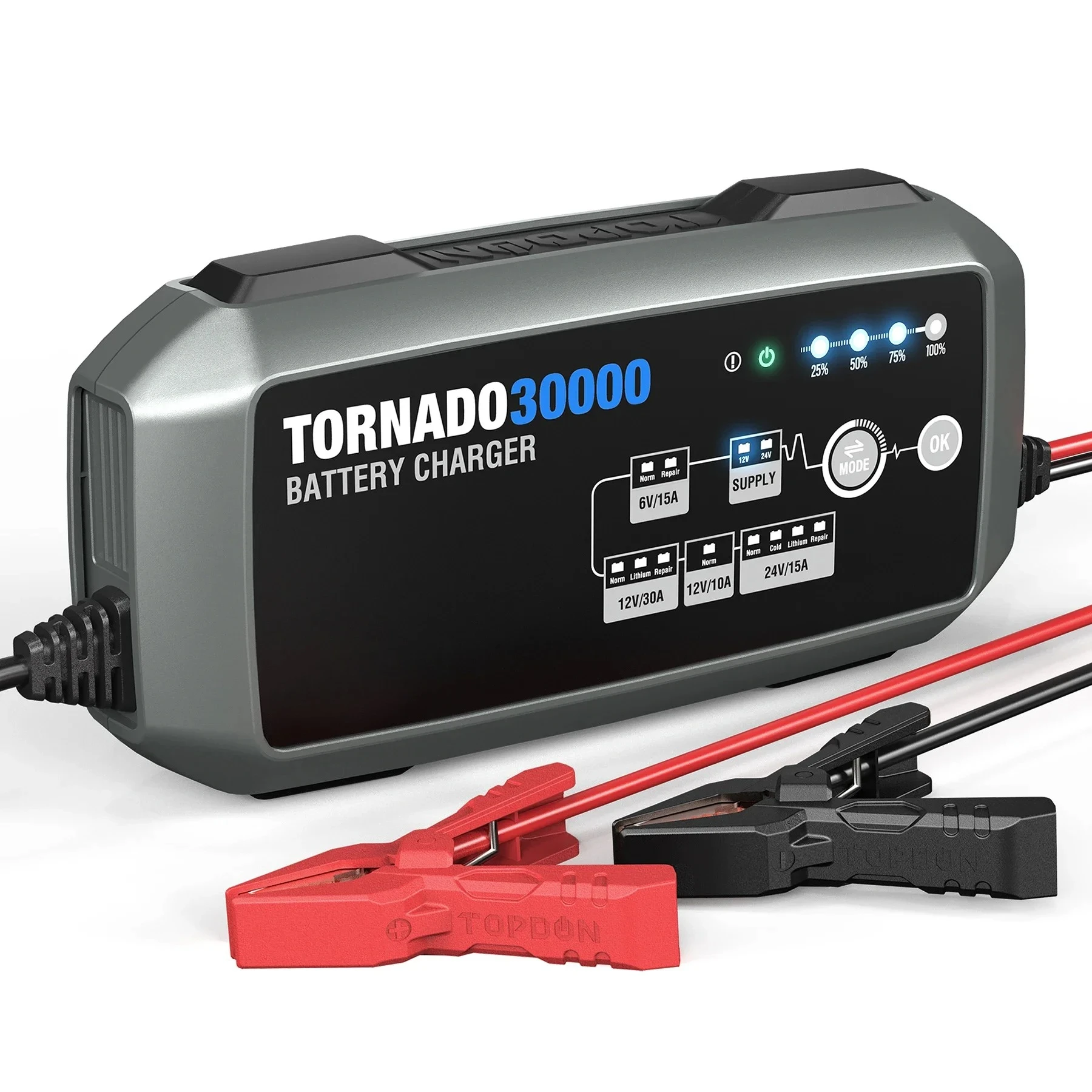Factory Tornado30000 6V 12V 24V 30A 15A 10A Lead Acid Lithium Batteries Smart Professional Automatic Car Battery Charger