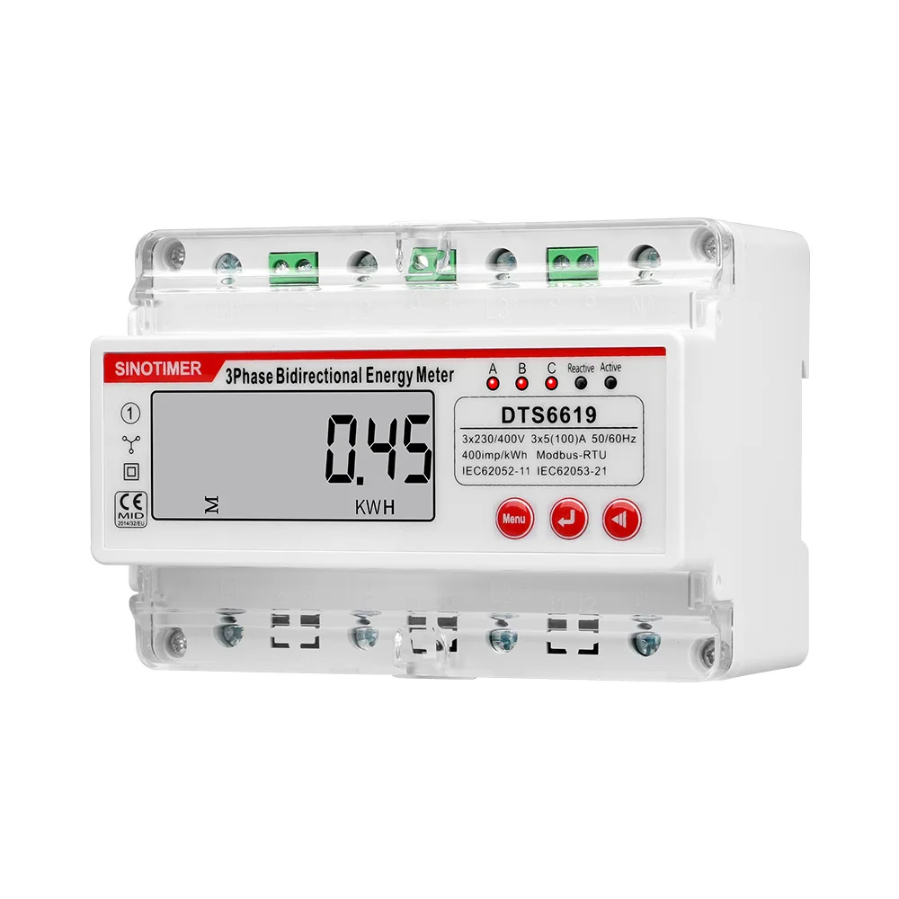 Three-phase Four-wire Multifunction RS485 Wattmeter 100A Photovoltatic Energy Meter kWh Power Voltage Current Power HZ Meters