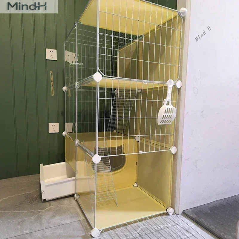 

Nordic Light Luxury Iron Cat Cages Indoor Transparent Household Cat Villa with Toilet Integrated Multi-layer Cat House Cabinet