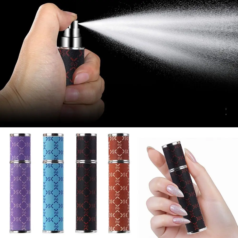Portable PU Leather Perfume Bottle Lychee Pattern 10ml Spray Bottle Leak-proof Refillable Perfume Atomizer Bottle for Woman