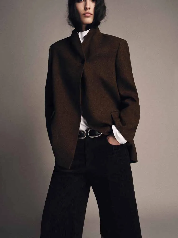 

Зимний новый модный женский повседневный темпераментный простой костюм из твила с длинными рукавами и рисунком «елочка» в европейском и американском стиле