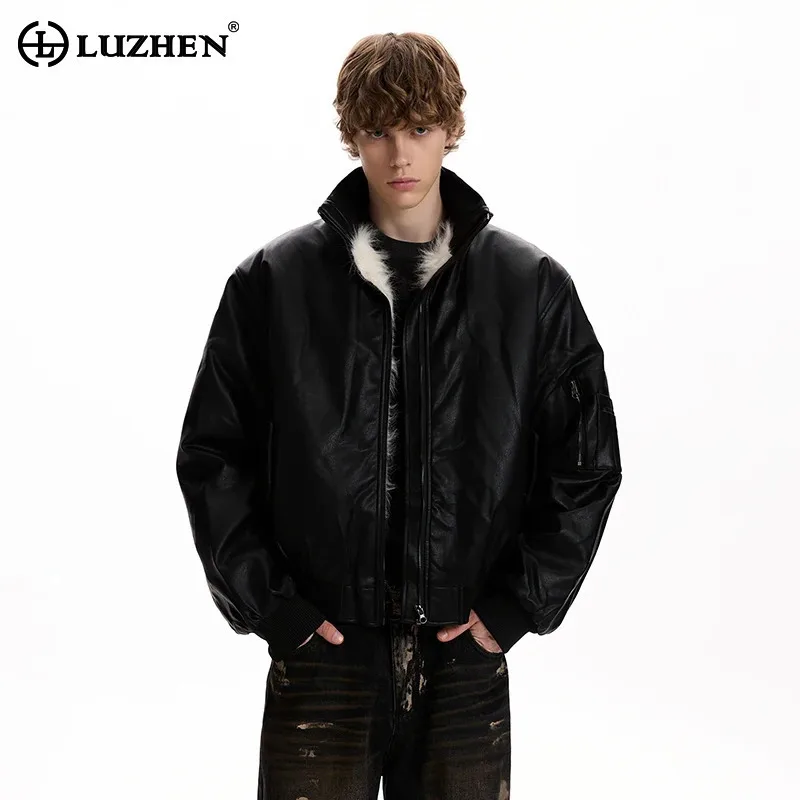 

LUZHEN 2025 Winter High Quality Fur Liner Warm Padded Coat Men's Stylish Handsome Korean Solid Color Casual Parka Jacket JY5144