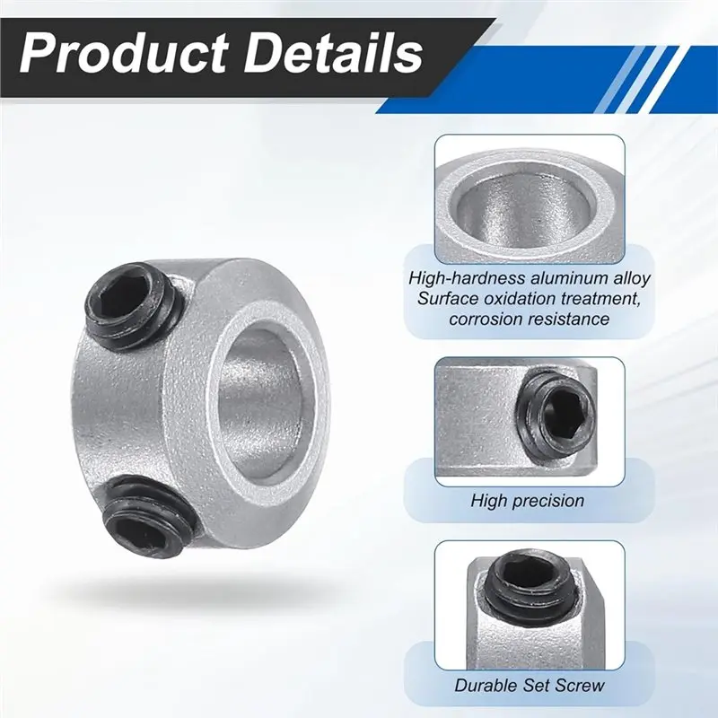 B23B Aluminum Alloy Shaft Collar,6Mm Bore 6Mm Thick 10Pack Axle Collars 12Mm OD Locking Ring With Ball Head Hex Key