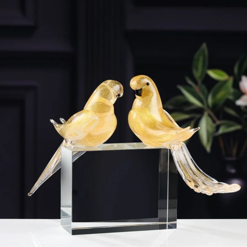 Crystal gold parrot ornament feng shui ornament furniture living room entrance light luxury simple