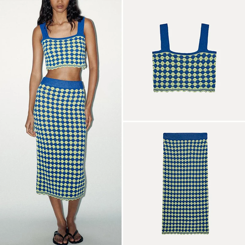 

Z Women's Knitted Texture Top And Skirt Set Summer 2025 ort Sve round Ne Long Pants Faionable Two-Piece Suit