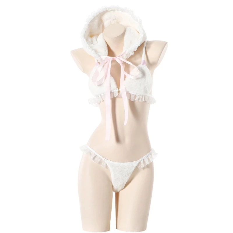 

Q22D Winter Ready Plush Rabbits Hoodie And Pants Set Soft Thermal Loungewear For Comfortable Home