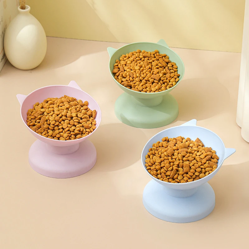 Plastic Pet Cat Food Bowl, Dog Food Bowl, High Foot Anti Knock, Easy To Clean Pet Supplies