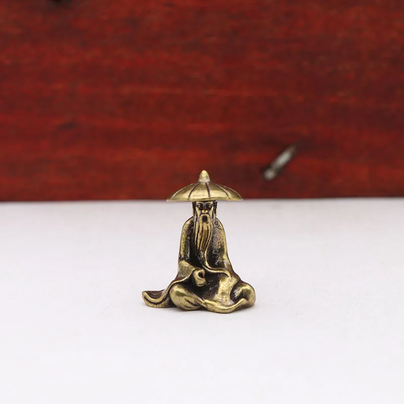 Brass Fishing Old Man Small Statue Desktop Ornaments Retro Fisherman Mini Figurines Models Home Decorations Crafts Accessories