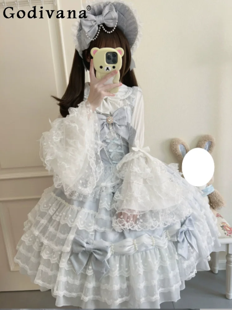 Sweet Lolita Slash Neck Jsk Party Princess Suspender Dress Fashion High Waist A-line Versatile Age Reducing Lace Cake Dresses