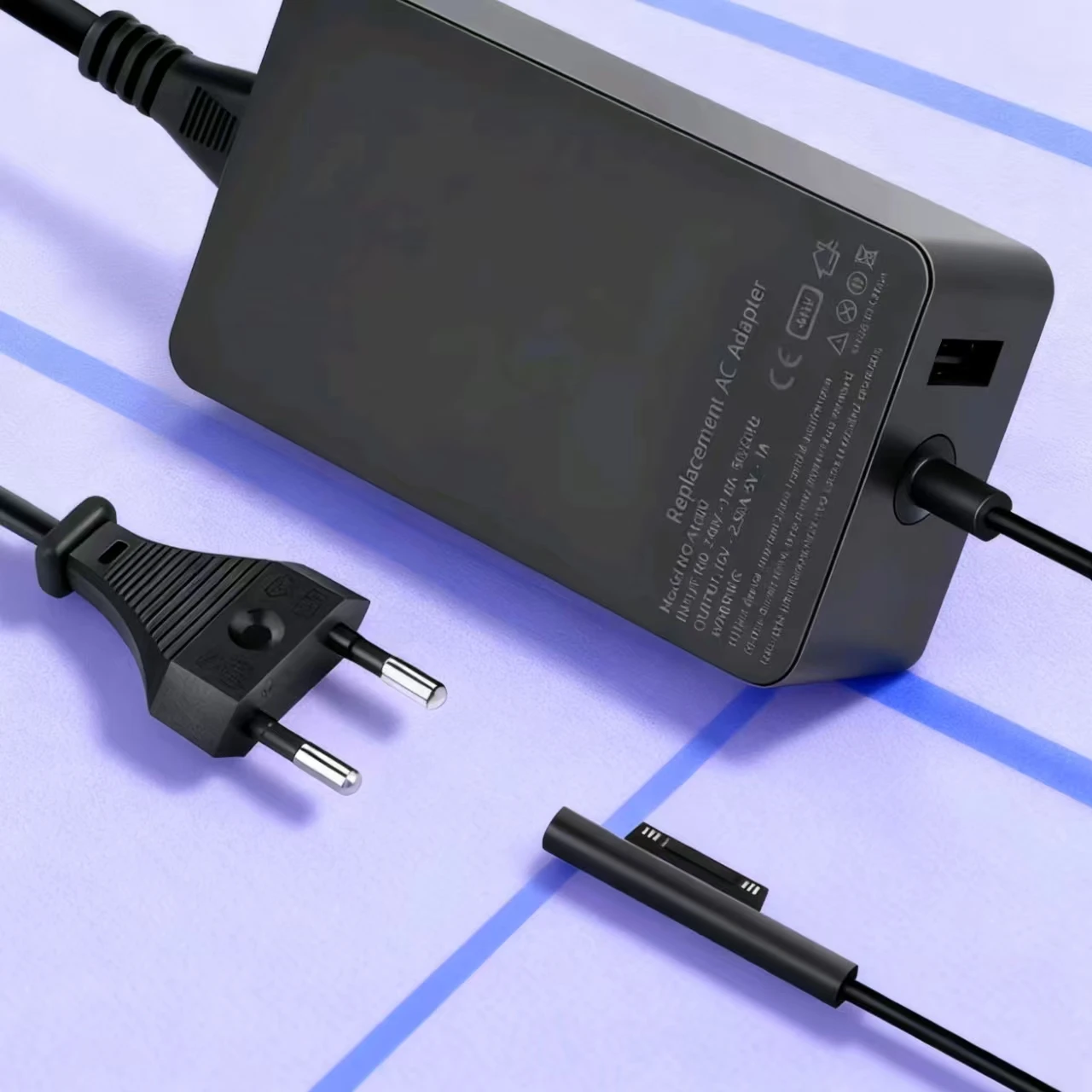  SUNYDEAL Surface Pro Charger - 36W/44W/65W/102W Options Available, 65W 15V 4A for Microsoft Surface + USB 5V Output