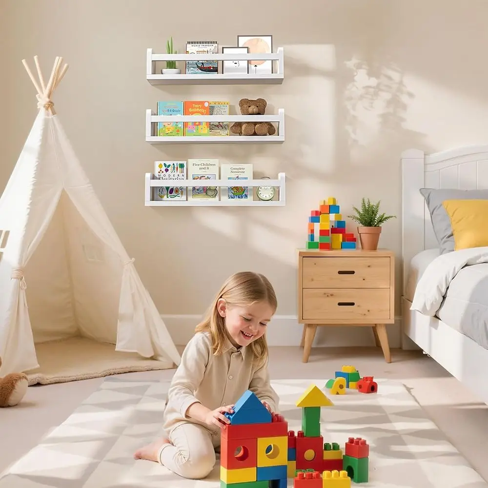 White Wooden Baby and Kids Bookshelf Set, 16.5 Inch, for Nursery and Bedrooms