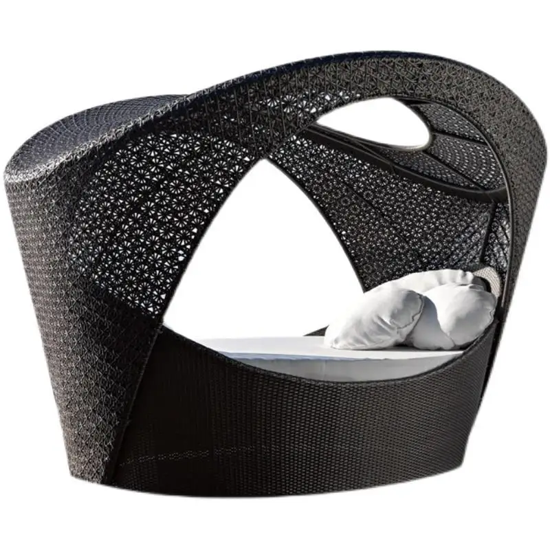 

Outdoor large round bed garden hotel courtyard rattan round bed leisure birdcage lounger pool beach bed