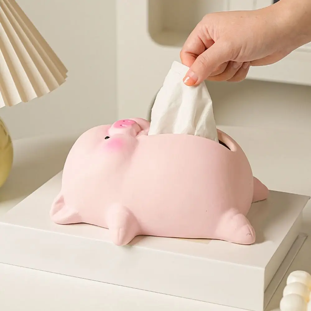 かわいい寝そべる豚セラミックティッシュボックス大容量再利用可能なナプキン収納ケース飾り装飾ペーパータオルホルダーリビングルーム