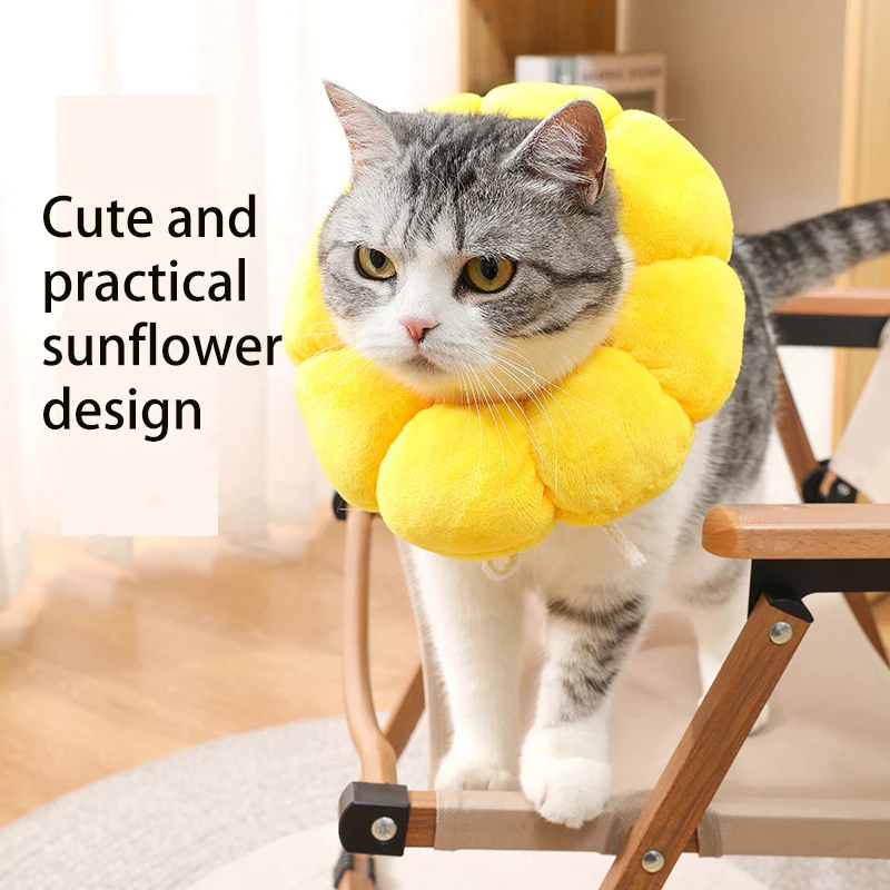 Sunflower Pet Elizabethan Collar Adjustable Anti-Bite Surgery Anti-Lick Wound Healing Cat Protection Collars Soft Plush Collar