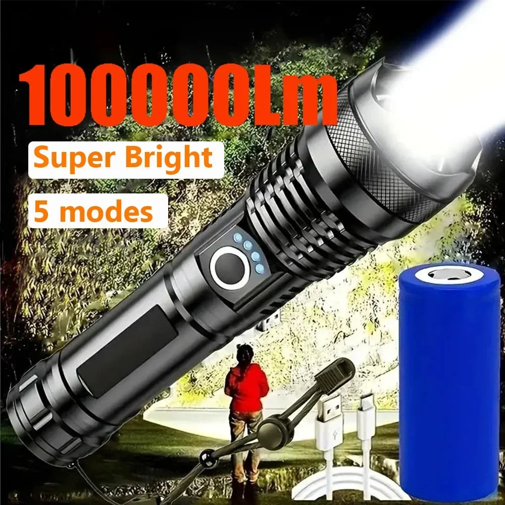 Flash Light Portable Rechargeable Spotlights High Power Rechargeable Led Flashlight Camping Ultra Powerful Flashlight Lamp Work