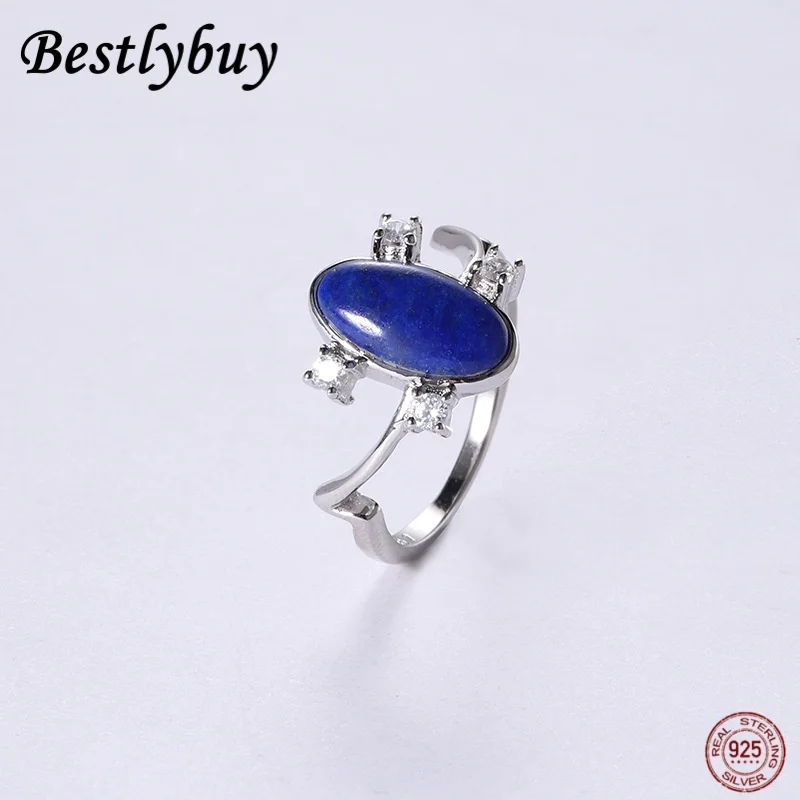 New 925 Sterling Silver Natural Lapis Lazuli Ring Female Vampire Diary Same Style French Jewelry Gift