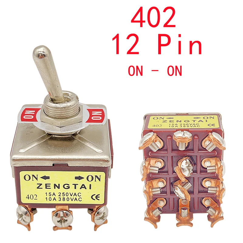 1 pz E-TEN serie interruttore a pulsante a bilanciere di fascia alta 2-12Pin ON-OFF-ON contatto argento Pin in rame 12mm 250V 15A interruttore a