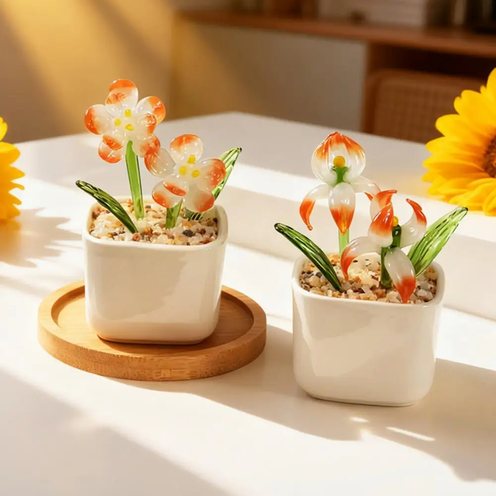 No Maintenance Plant Glazed Potted Plants Mini Succulents Decor Glass Artificial Greenery with Stable Base Faux Flower for Desk - view 5
