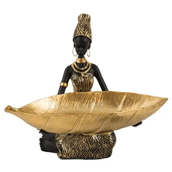 African Girl Exotic Figurine Resins Sculpture Storage Tray Traditional African Lady Statue Shelf for Living Room Dropshipping