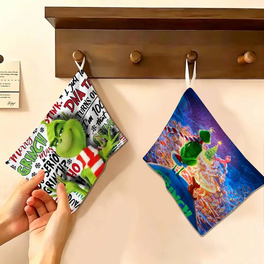 Cartoon THE G-GRINCHS Thickened Polyester Cotton Hanging Towel, High Absorbent Hand Wiping Towel for Indoor Use