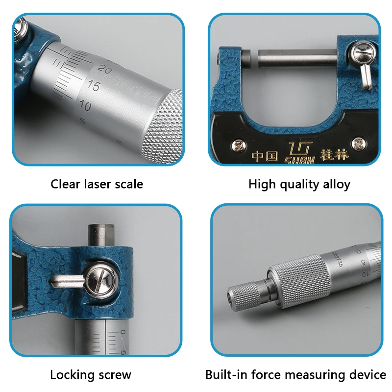 High Accuracy SHAN Outside Diameter Measuring Micrometer 0.-25mm 0.01mm Jewelry Handheld Gems Thickness Gauge Micrometers