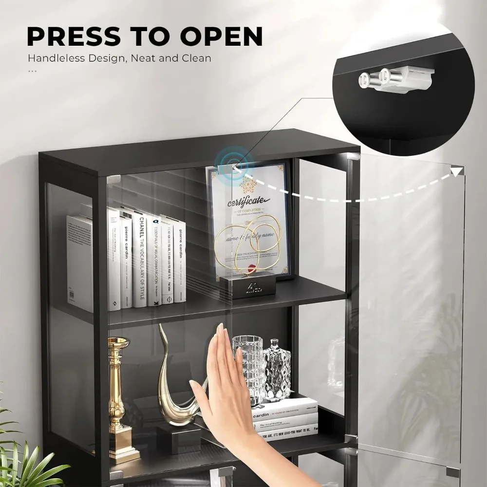Display Cabinet with Glass Door, Four-layer Cabinet of Curiosities, Glass Display Cabinet with Human Body Sensor