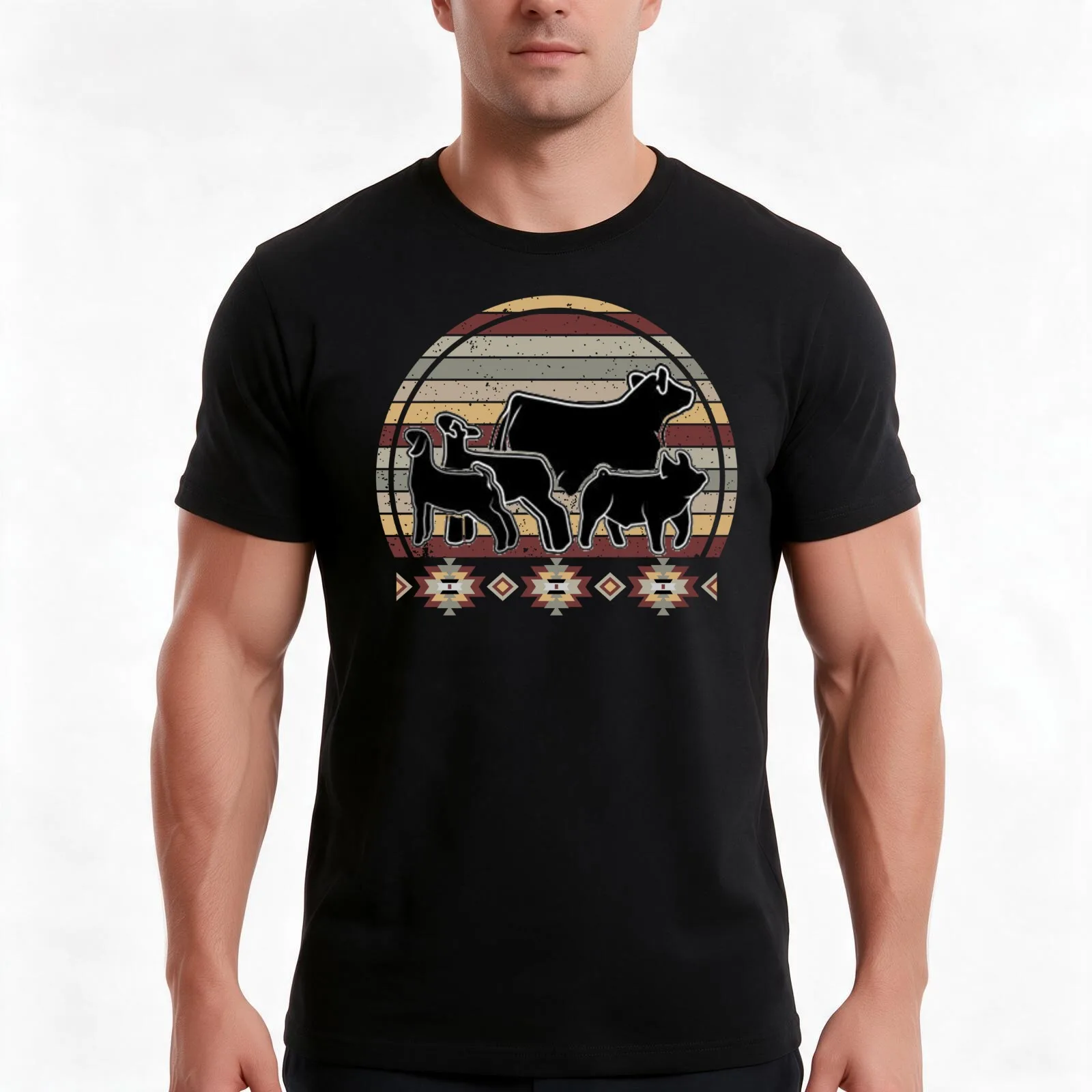 Livestock Show Animals - Market Steer, Market Sheep, Market Pig, Goat T-Shirt, Summer Casual Cotton Tee, Vintage Graphic Print