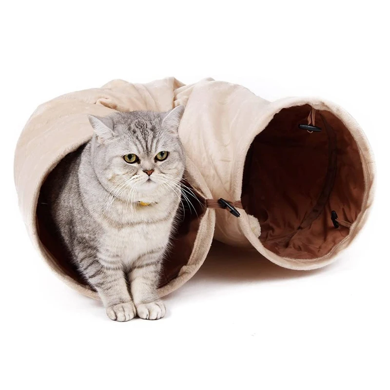 Cat Tunnel Toys with 2 Holes To Explore 25*120cm Short plush pet tunnel Oxford cloth foldable pet cat tunnel