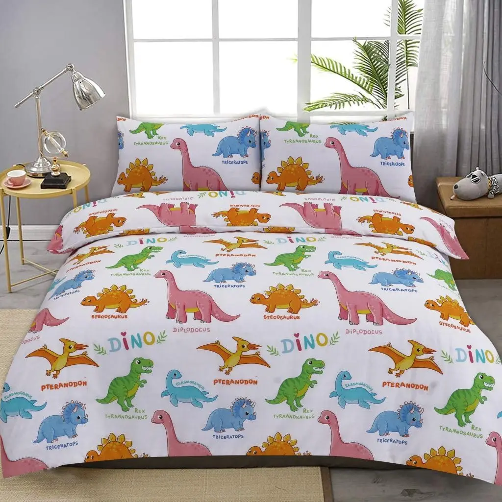 Kids Dinosaur Duvet Cover Set Double Size Dino Print Bedding Set With 2 Pillowcases For Boys Girls Bedroom Decor