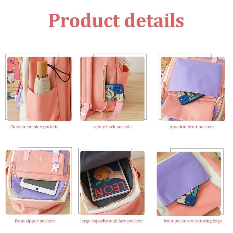 Tas ransel estetis 5 buah ransel sekolah kanvas Set Kombo tas sekolah dengan tas bahu tas pensil tas pinggang multifungsi remaja