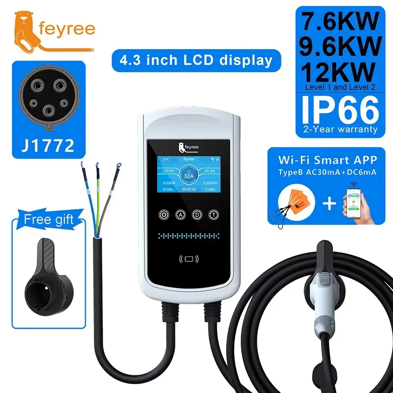 feyree EVSE Wallbox 32A 40A 50A 1Phase EV Charger Type1 Smart APP Control Wall-mounted Charging Station for Electric Vehicle Car