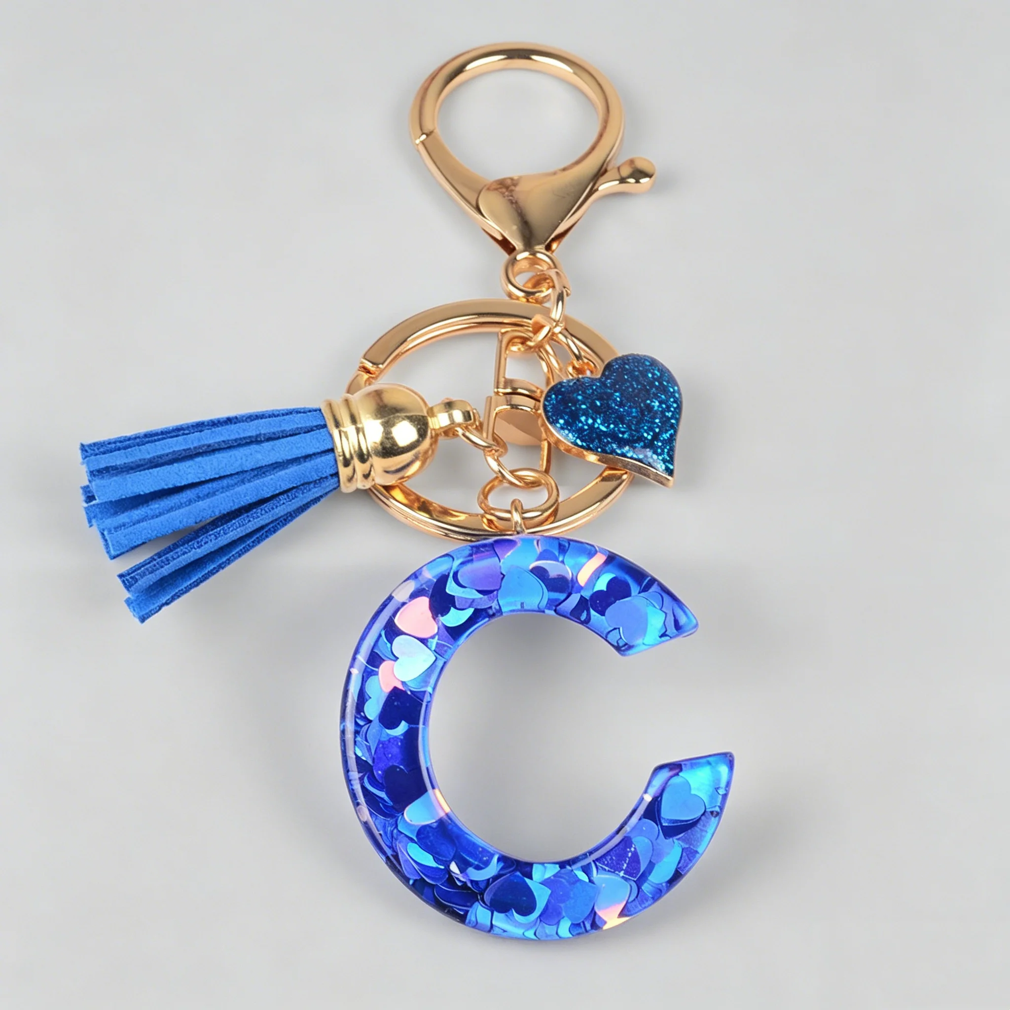 Minimalist Royal Blue Heart Sequined Monogrammed Unisex Keychain Fashion Couple Backpack Pendant Holiday Gift