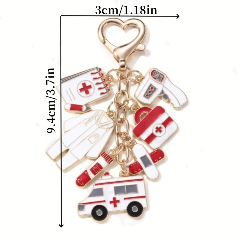 Cartoon Cute Ambulance Enamel Keychain for Women Men Doctor Nurse DIY decoration