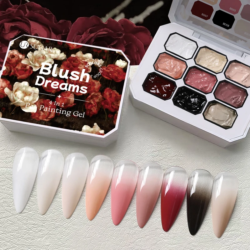 UR SUGAR 9 Farben Gradient Painting Gel Nail Art Farbverlauf DIY Design Gel 4 in 1, verwendet für Farbverlaufs-Nagelstempelmuster