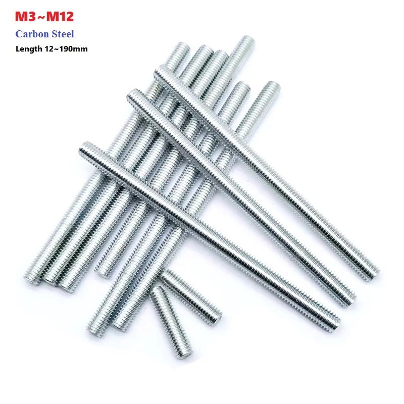 M3 M4 M5 M6 M8 M10 M12 Full Threaded Bar Fully Zinc Plated Steel Metric Thread Rod Screw Bolt Stud Length 12mm~190mm