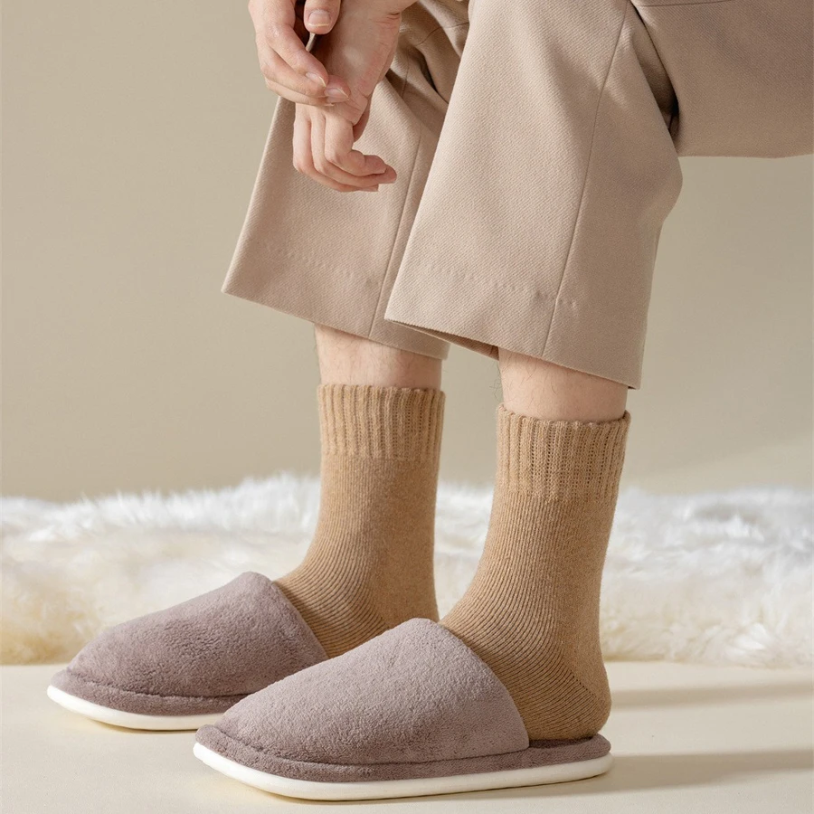 5 أزواج من الجوارب النسائية لمنتصف الساق - سميكة من تيري دافئة بلون سادة، تصميم بسيط للتنقل في الخريف/الشتاء والملابس غير الرسمية