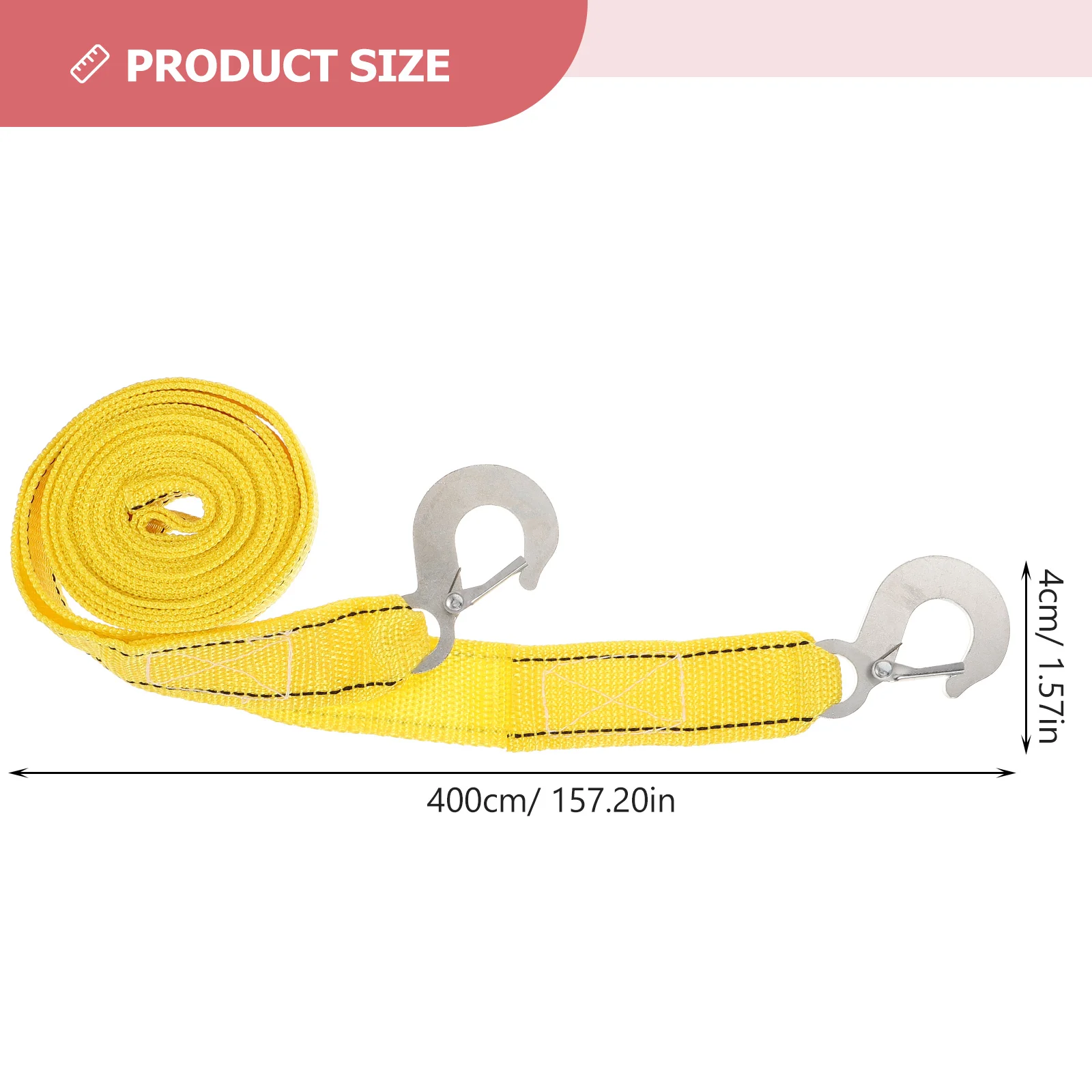 Car Tow Rope Straps Heavy Duty with Hooks Emergency Towing Flat Nylon Pulling for Chain Short Tie down