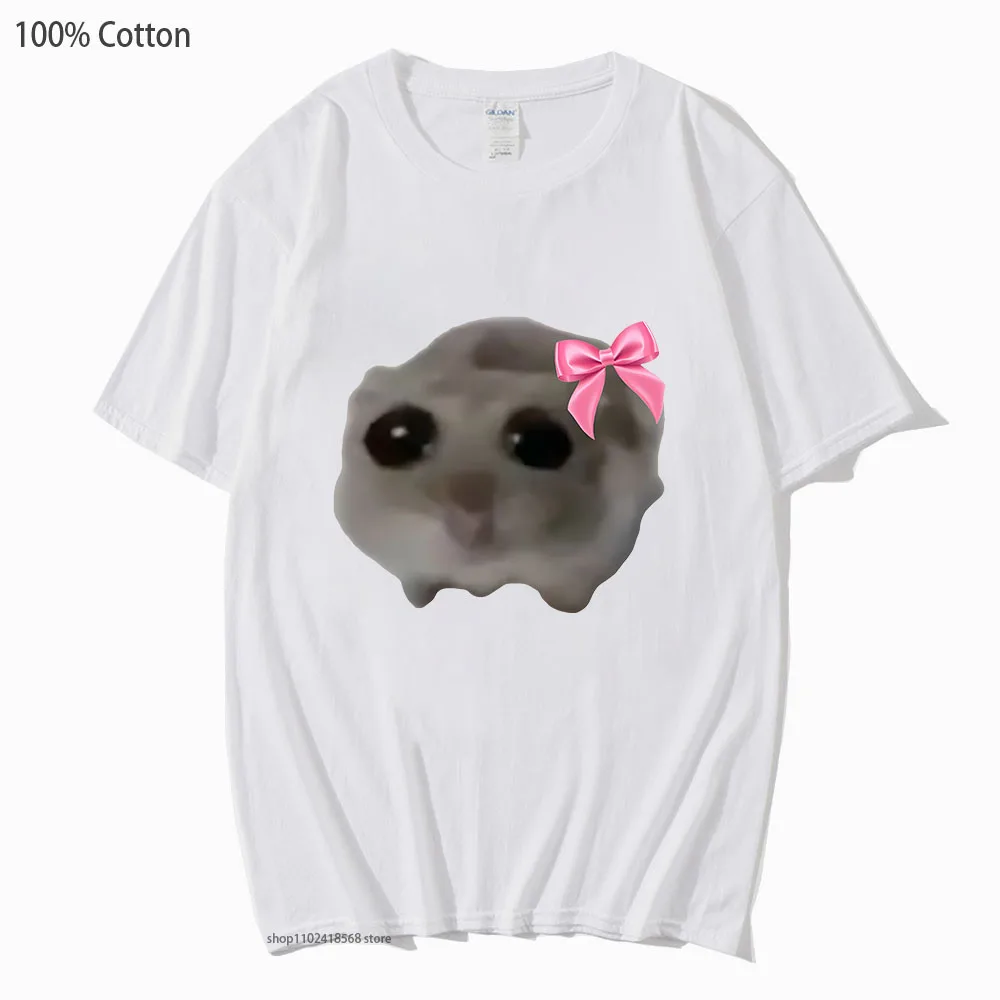 Coquette Sad Hamster T-Shirts Kawaii Cute Tshirts High Street Kpop Streetwear 100% Cotton Women Top Mens Unisex Tee Y2k Clothes