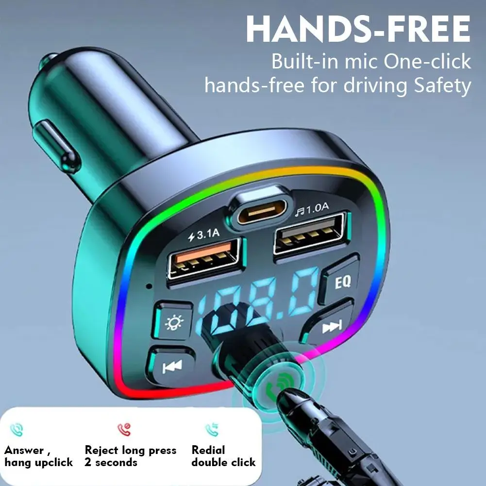 Car Hands-Free Bluetooth-compaitable 5.0 FM Transmitter Car Kit 2 USB MP3 Modulator Player Handsfree Audio Receiver