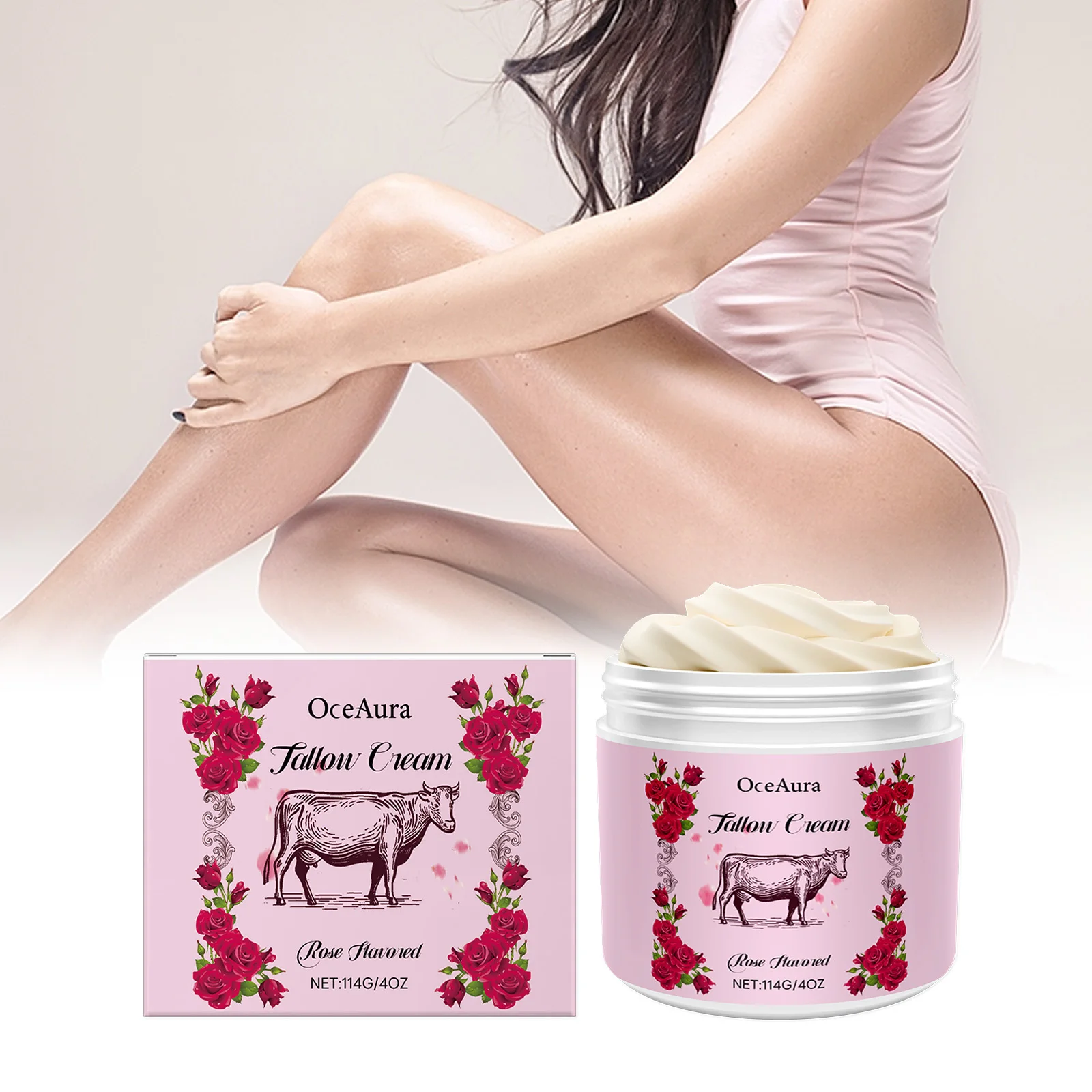 

Rose Cow Fat Moisturizing Cream provides gentle care and hydration for soft, dry, and dull skin, nourishing the body with milk