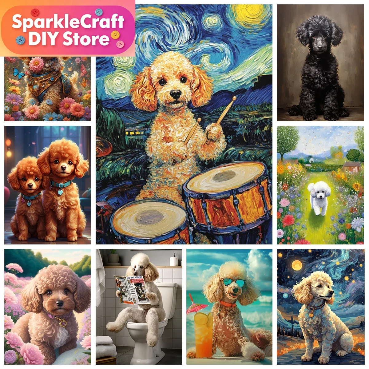 1pc frameless Poodle Diy Diamond Painting Pet Dog Art Portrait 5D Diamond Embroidery Cute Puppy Home Decor Hand Mosaic  Painting