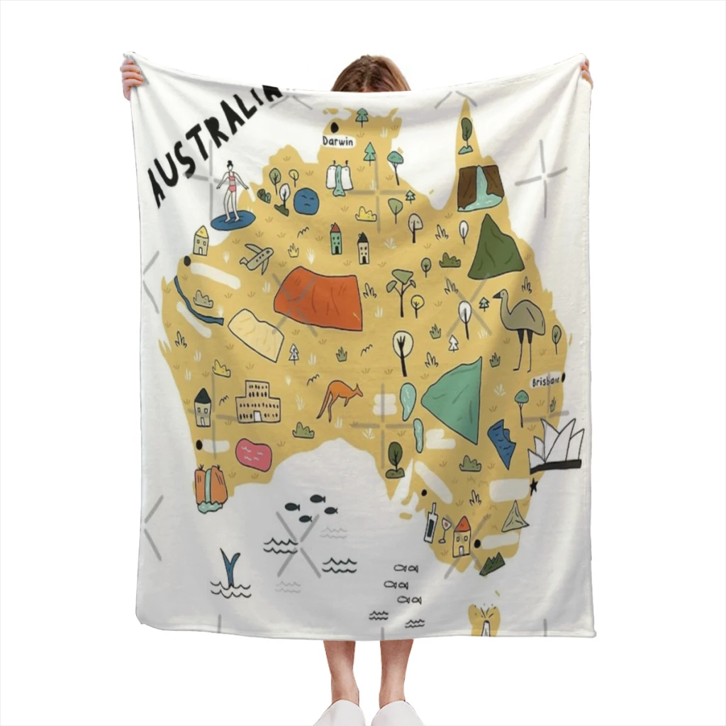 

map of Australia Summer Blanket Thin Blanket for Couch Sofa Warmth Bed Artificial Flannel Blankets Comfortable