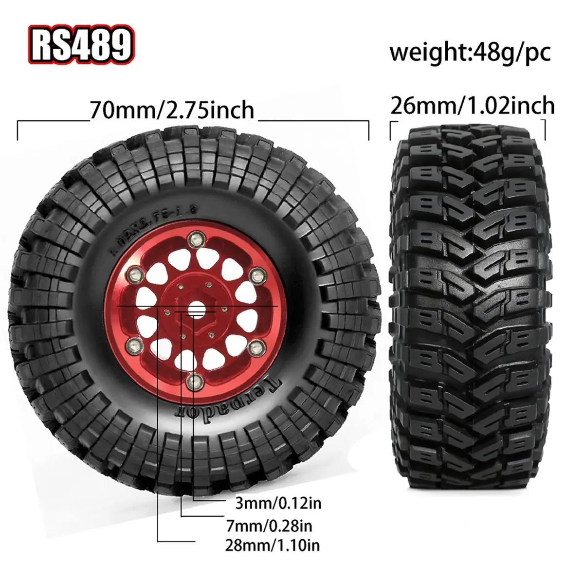 DT75BG 4PCS 1.3 Inch Tires and Wheels Set for TRX4M SCX24 FMS FCX24 1/18 RC Crawler,Rubber Tires with Metal Rim Red