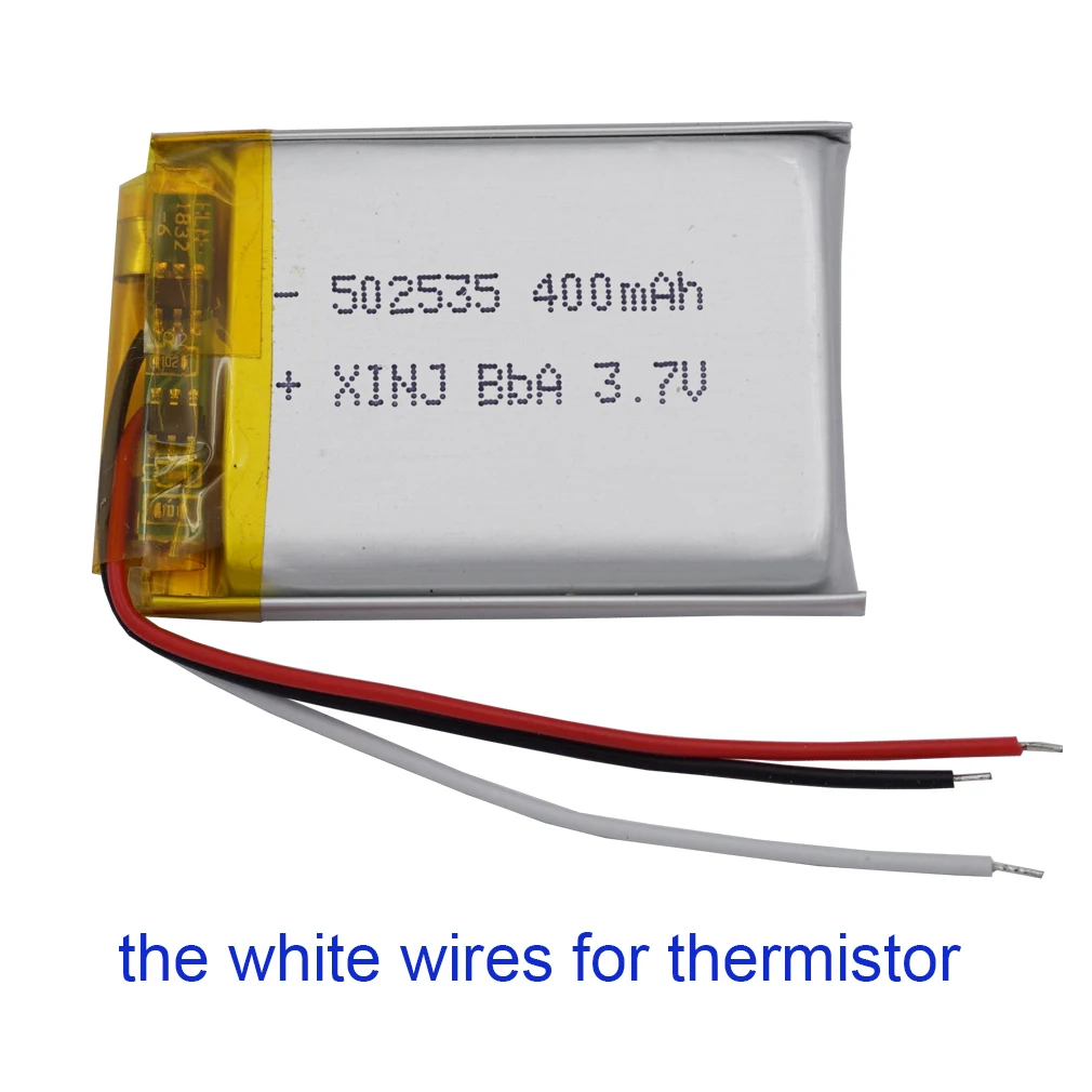 3.7V 400mAh 1.48Wh Thermistor 3 Wires 502535 Rechargeable Li-po Battery For Camera Bluetooth Speaker Driving Recorder LED Light