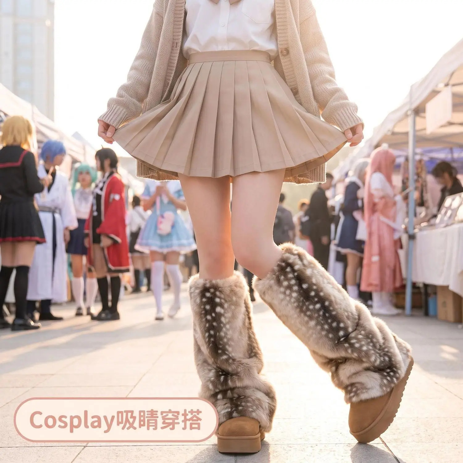 Winter Faux Fur Leg Warmers Women Deer Spotted Fluffy Boot Cuffs Y2K Aesthetic Warm Plush Leg Socks view 6