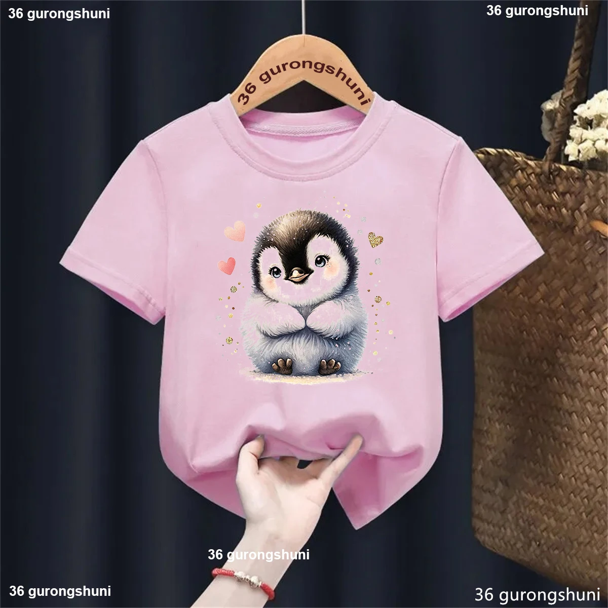 T-shirt à manches courtes pour filles et garçons, vêtements pour enfants Kawaii, chemise Harajuku, imprimé PenEcolAnimal, interconnexion, paillettes, été