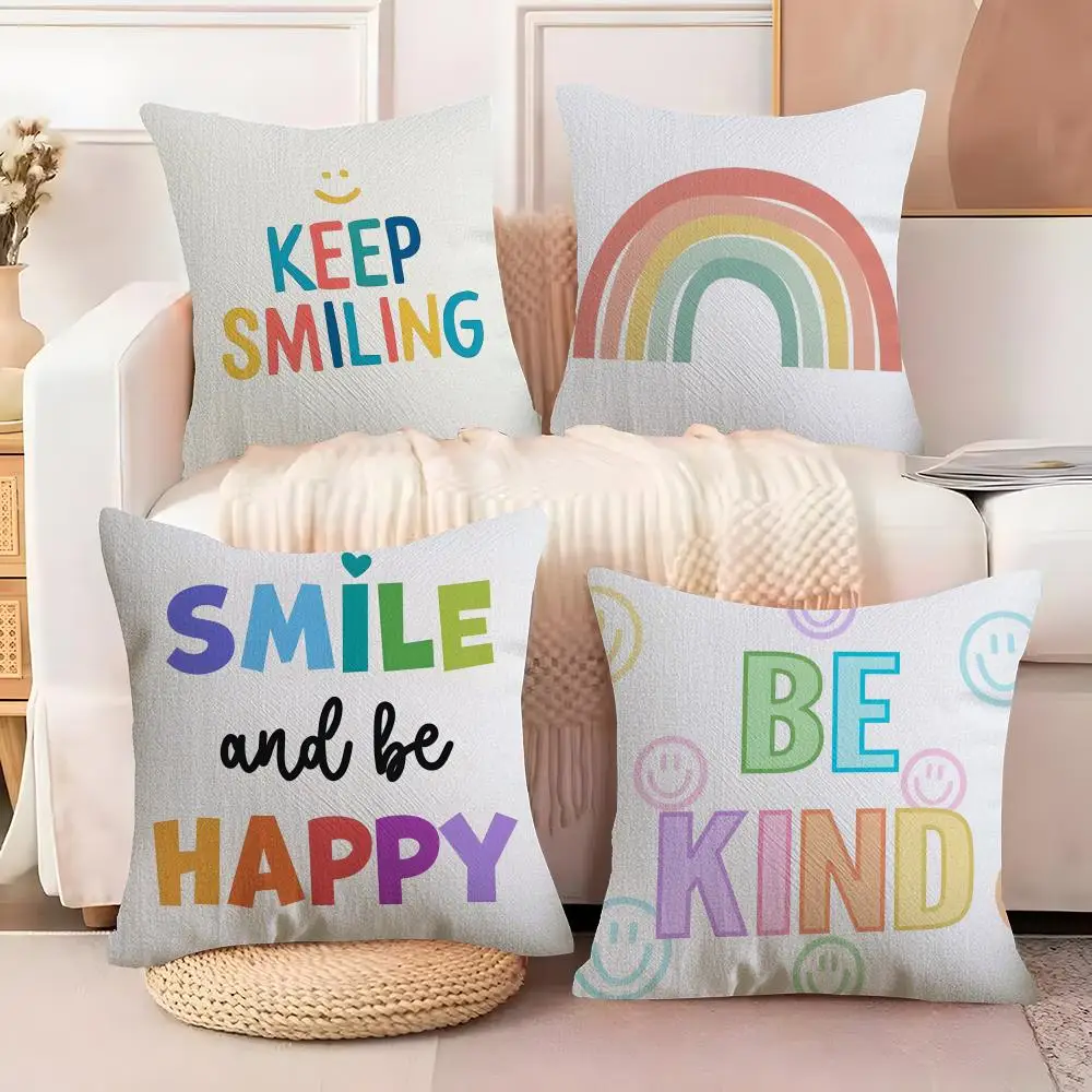 Cartoon Rainbow Sun Cushion Cover Soft Plush Fabric Double-Sided Printed Sofa Cushion Cover for All Seasons Home Decor Gift